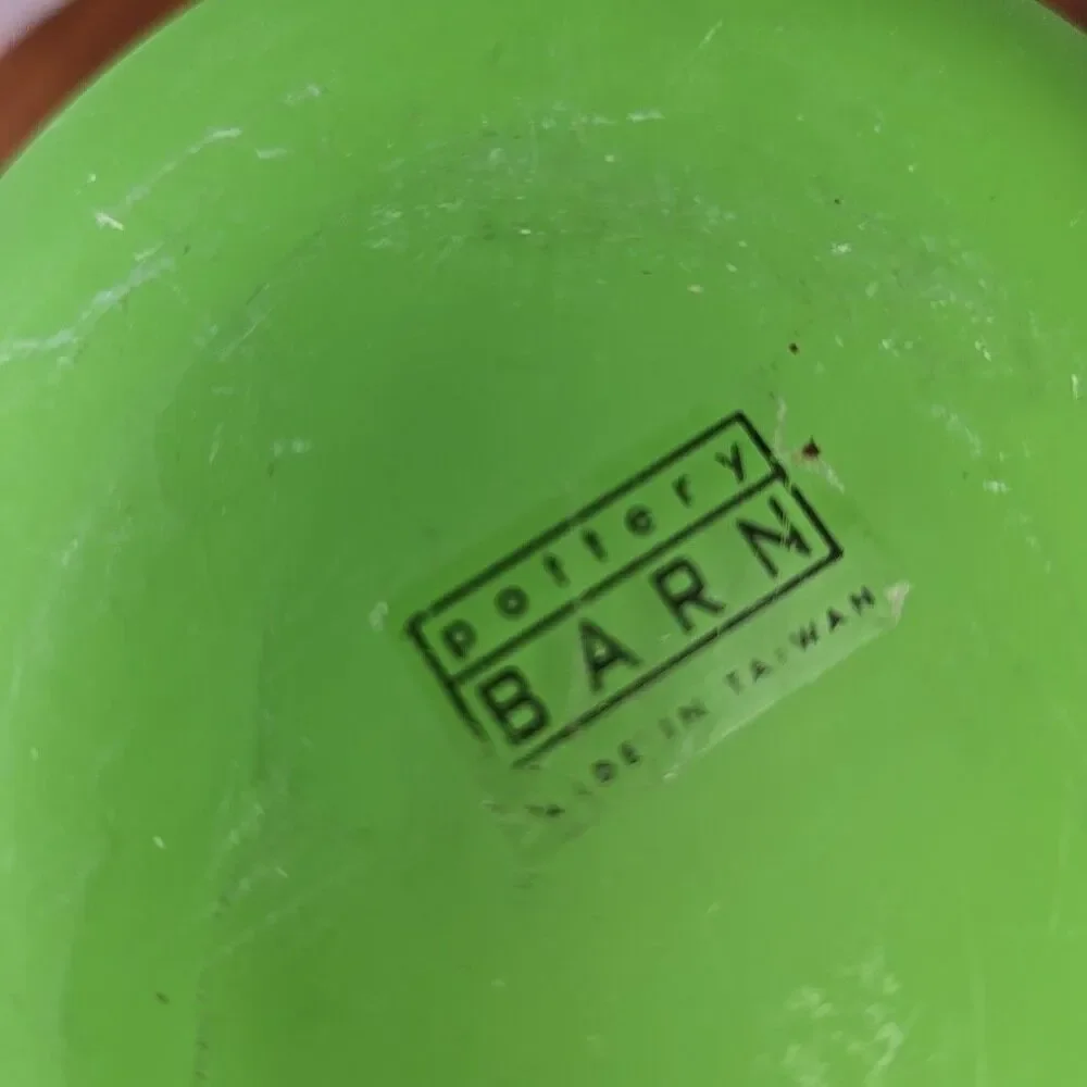 Pottery Barn Frosted Green glass fan vase 7.5”‎ large Abstract Modern